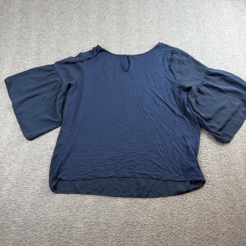LOFT Outlet Blouse Women's Medium Navy Blue Bell Sleeve Keyhole Back Knit Top